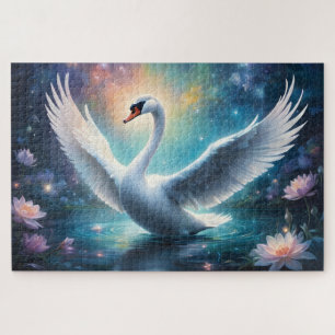 Puzzle Cygne magique imaginaire minuit nénuphars