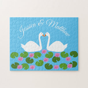 Puzzle Cygnes blancs et nénuphars Mariage Personnalisé