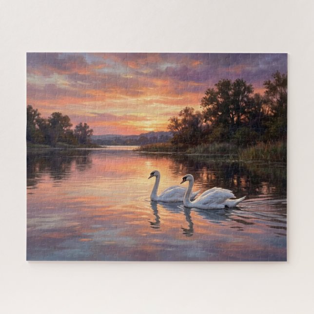 Puzzle Cygnes élégants au coucher du soleil (Horizontal)