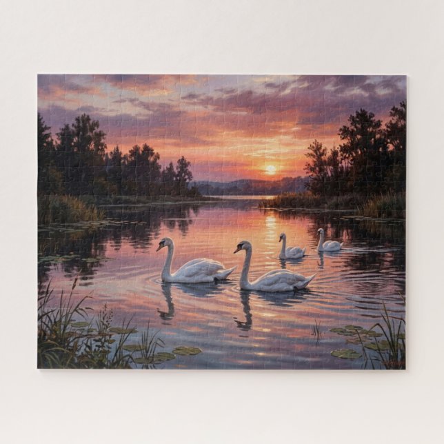 Puzzle Cygnes Élégants au Coucher du Soleil (Horizontal)