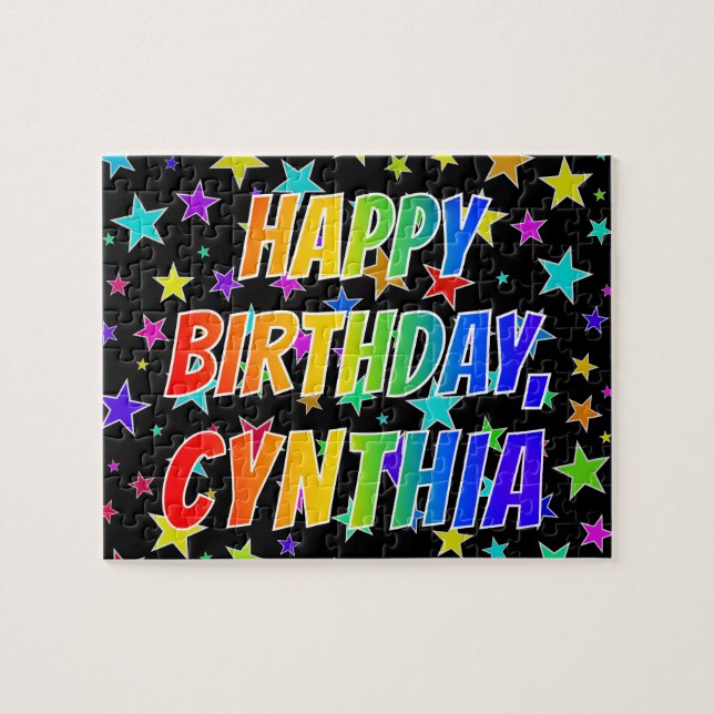 Puzzle "CYNTHIE" Prénom, Amusant "HEUREUX ANNIVERSAIRE" (Horizontal)