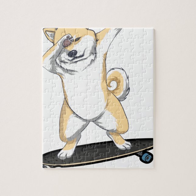 Puzzle Dabbinbg Shiba Inu sur la tasse de café de planche (Vertical)