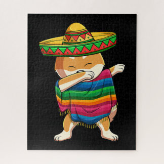 Puzzle Dabbing Shiba Inu Poncho Sombrero Cinco De Mayo