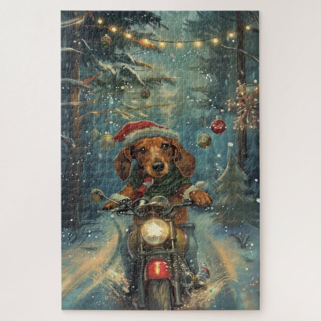 Puzzle Dachshund à moto Noël (Vertical)