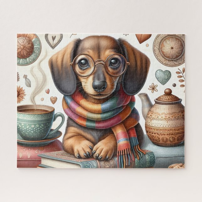 Puzzle Dachshund avec café (Horizontal)