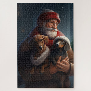 Puzzle Dachshund avec le Père Noël Noël Festif