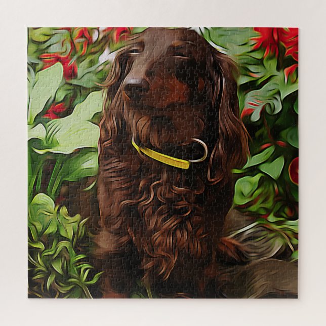 Puzzle Dachshund Brown Assis Dans Le Jardin Avec Fleur (Vertical)