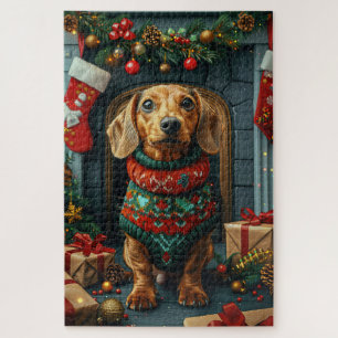 Puzzle Dachshund Chien Avec Cheminée Cadeaux De Noël