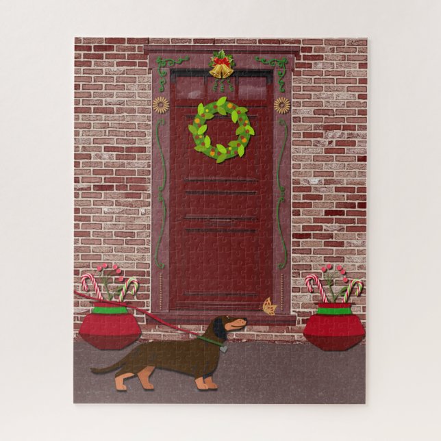 Puzzle Dachshund Chien Porte de Noël Art Holiday (Vertical)