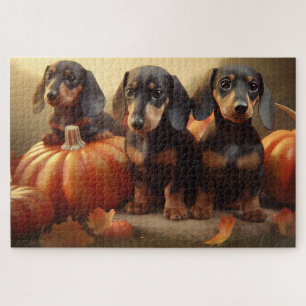 Puzzle Dachshund Chiot Automne Citrouille de plaisir