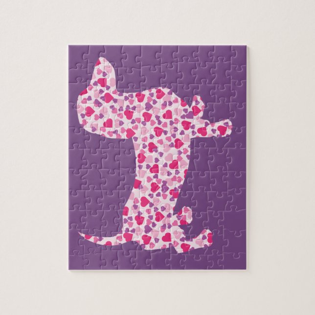Puzzle Dachshund Coeur Rose (Vertical)