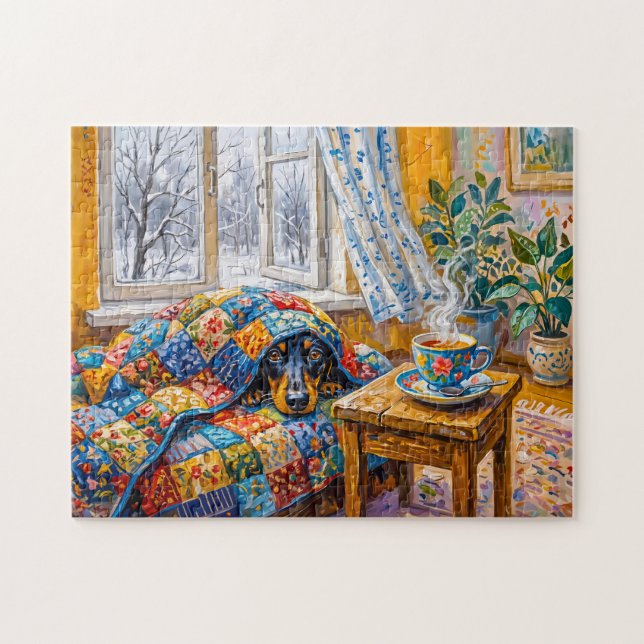 Puzzle Dachshund Confortable se reposant sur une couvertu (Horizontal)