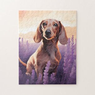 Puzzle Dachshund dans le champ Lavender