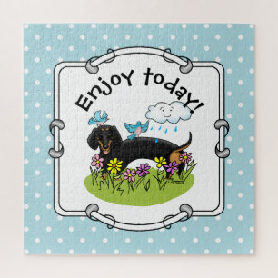 Puzzle Dachshund de printemps (noir et tan) Mignonne chie