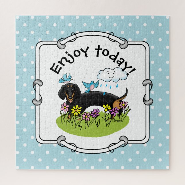 Puzzle Dachshund de printemps (noir et tan) Mignonne chie (Vertical)