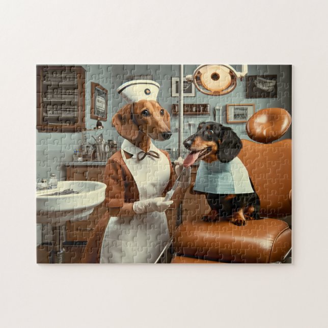 Puzzle Dachshund Dentiste Rétro Dentaire Canine (Horizontal)