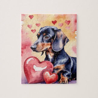Puzzle Dachshund Dog Pet Portrait Watercolor Valentine