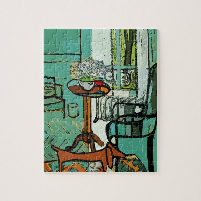 Puzzle Dachshund et Vin dans une chambre verte (Vertical)