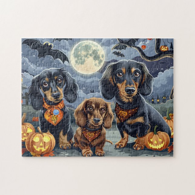 Puzzle Dachshund Halloween Éffrayant (Horizontal)