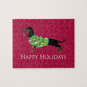 Puzzle Dachshund Happy Holidays Design