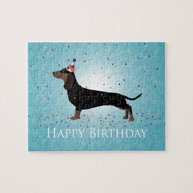 Puzzle Dachshund Joyeux Design d'anniversaire (Horizontal)