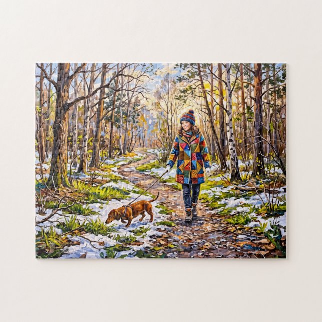 Puzzle Dachshund marchant le long d'un chemin forestier e (Horizontal)