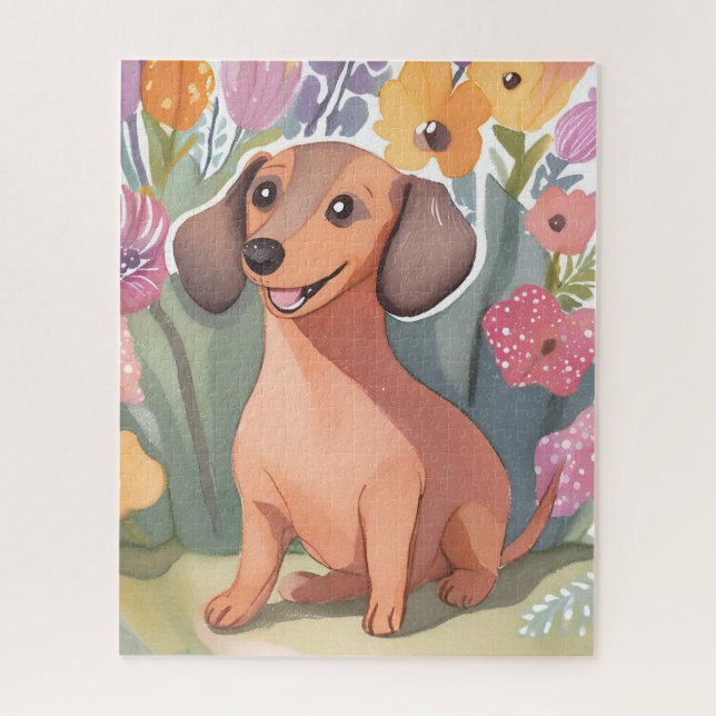 Puzzle Dachshund Puppy | Watercolor Dog Pet (Vertical)