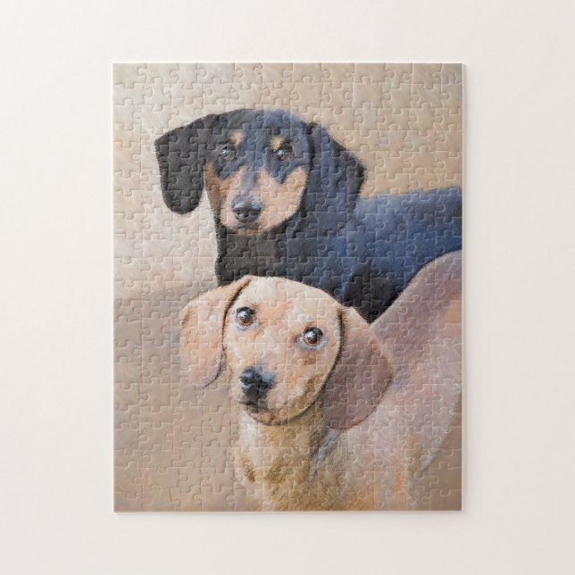 Puzzle Dachshund (Smooth) Peinture - Art Chien original (Vertical)