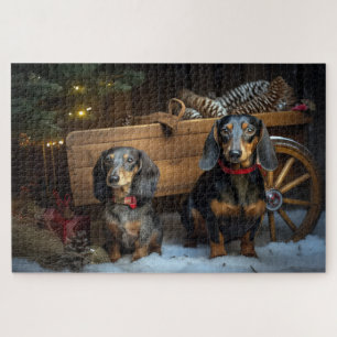 Puzzle Dachshund Snows Sleigh Décor Noël