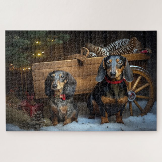 Puzzle Dachshund Snows Sleigh Décor Noël (Horizontal)