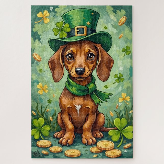 Puzzle Dachshund St Patrick’s Day Chien Chanceux (Vertical)
