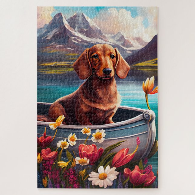 Puzzle Dachshund sur une pagaie : une aventure Pittoresqu (Vertical)
