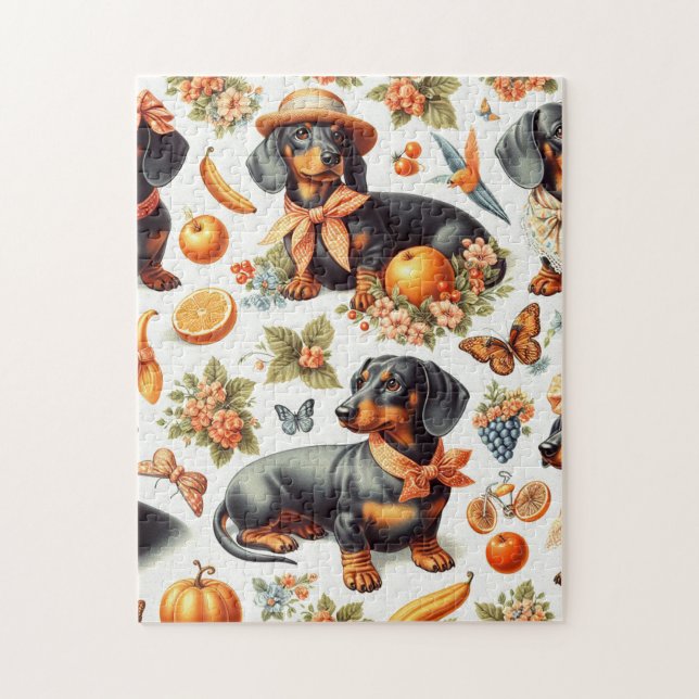 Puzzle Dachshund vintage sans couture (Vertical)