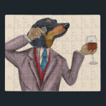 Puzzle Dachshund Wine Snob<br><div class="desc">Dachshund Wine Snob par Fabfunky. Il dispose d'un dachshund bien habillé qui déguste du vin. | 190953D</div>