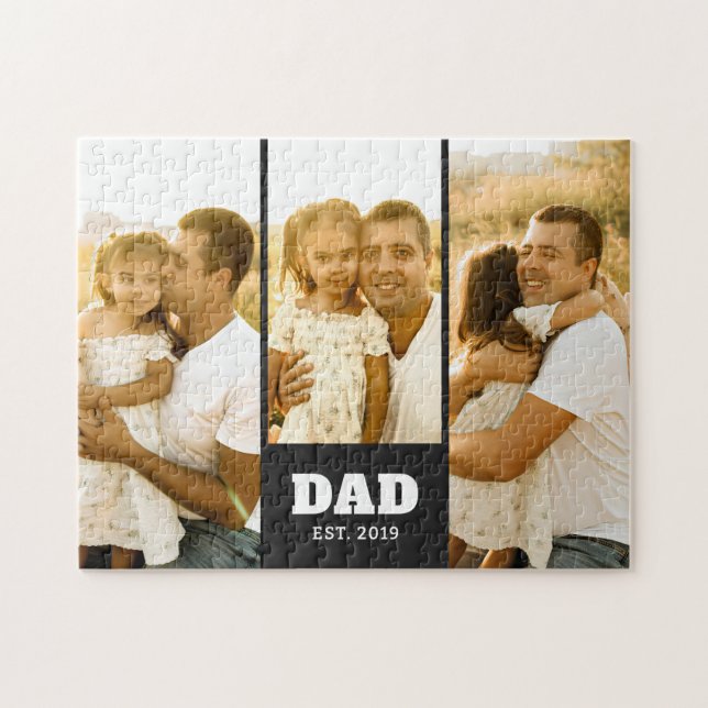 Puzzle Dad Established Bold Text Black 3 Photo (Horizontal)