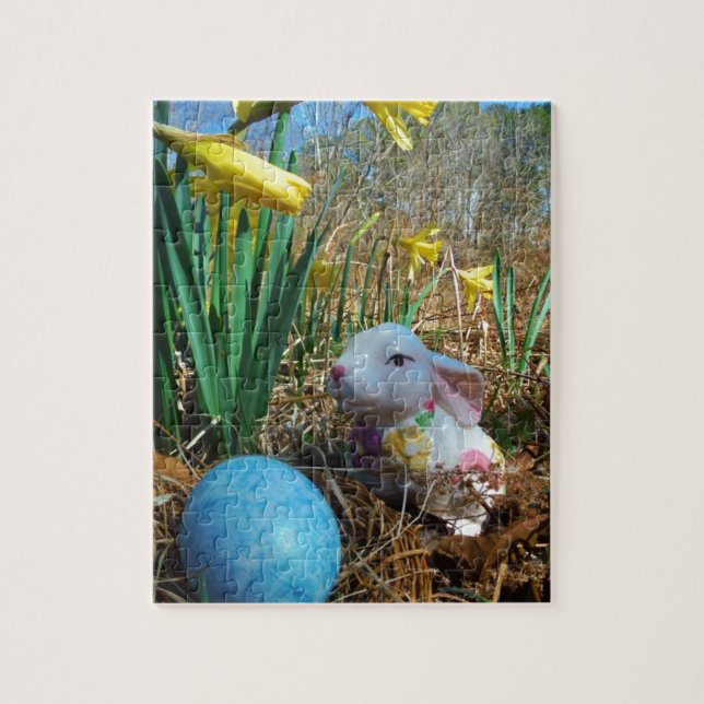 Puzzle Daffodils and  Blue Easter egg (Vertical)