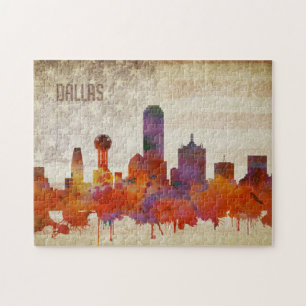 Puzzle Dallas, horizon de ville d'aquarelle de TX