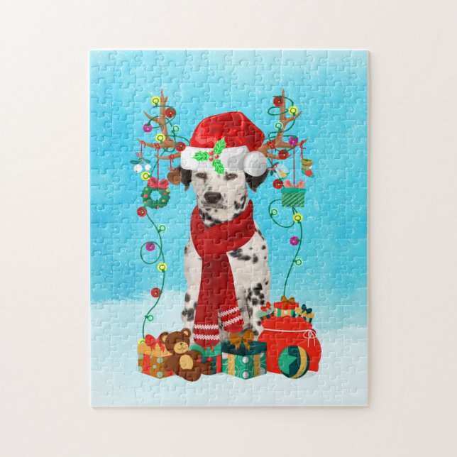 Puzzle Dalmatie dans la neige avec cadeaux de Noël (Vertical)