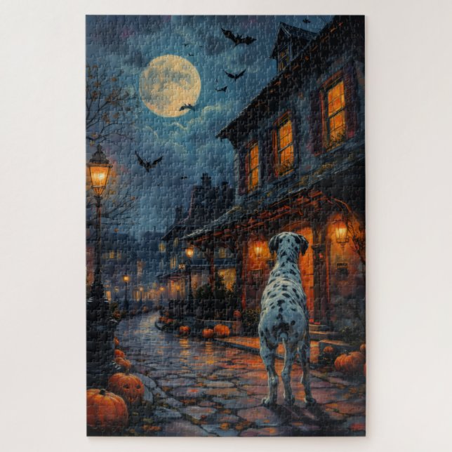 Puzzle Dalmatien Caserne de pompiers hantée Art Halloween (Vertical)