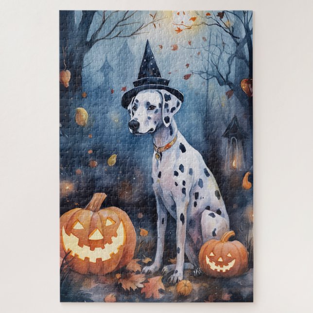 Puzzle Dalmatien d'Halloween avec citrouilles effrayant (Vertical)