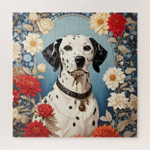 Puzzle Dalmatien élégant avec des fleurs Dahlia