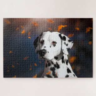 Puzzle Dalmation Chien Portrait animal Feuilles automnale