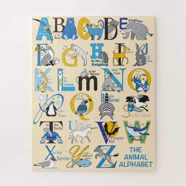 Puzzle d'alphabet animal 16x20 pour enfants à aveu (Vertical)
