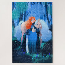 Dame avec épée et cheval blanc