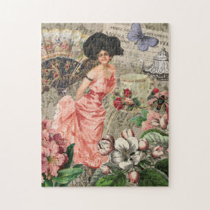 Puzzle Dame de café femme victorienne rose riche robe