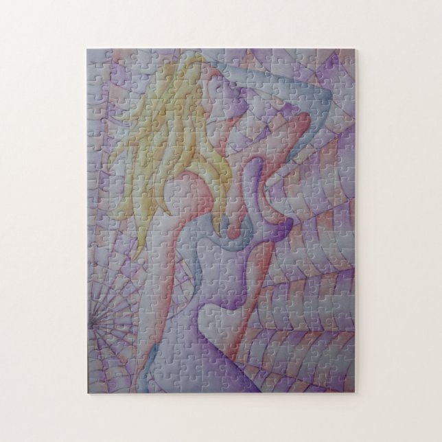 Puzzle dame de pose rose multicolore d'art abstrait rétro (Vertical)