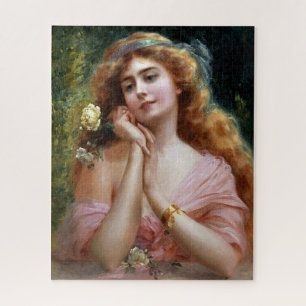 Puzzle Dame élégante vintage en rose avec jaune