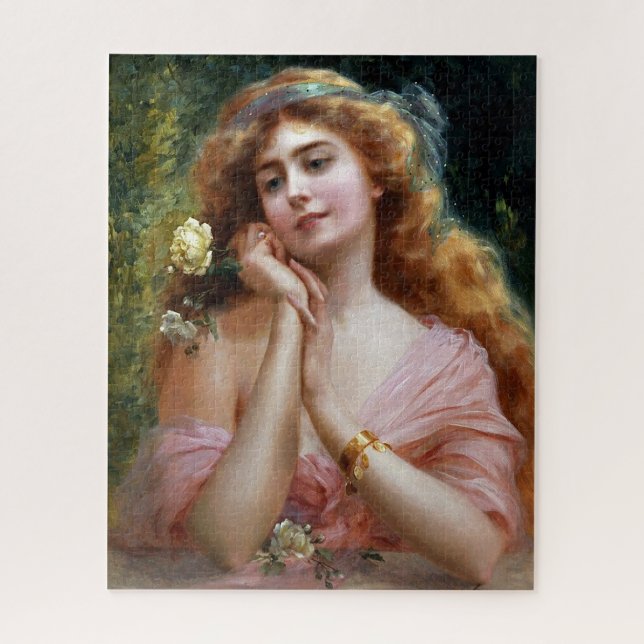 Puzzle Dame élégante vintage en rose avec jaune (Vertical)