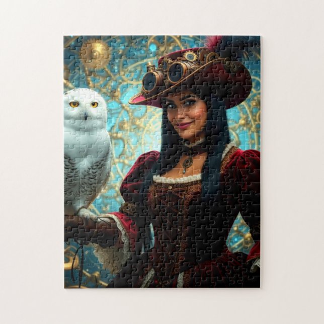 Puzzle Dame Steampunk Voyageant dans le Temps avec Hibou (Vertical)