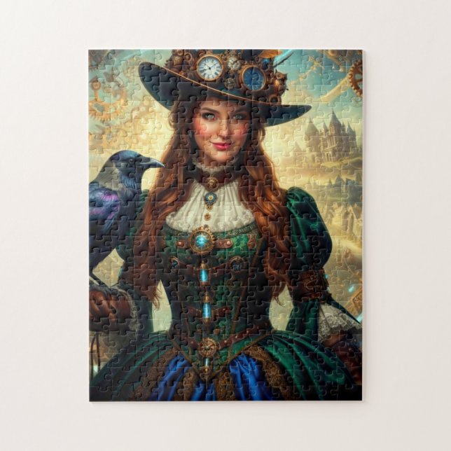 Puzzle Dame Steampunk voyageant dans le temps avec un cor (Vertical)